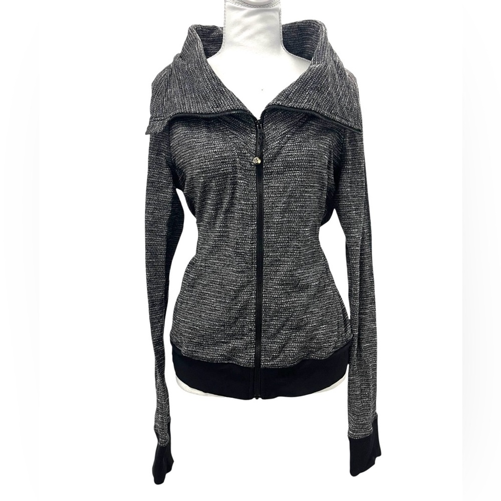 Lululemon Be Present Jacket in Coco Pique Black Heathered Full Zip Sweater Sz 12 - Picture 10 of 16